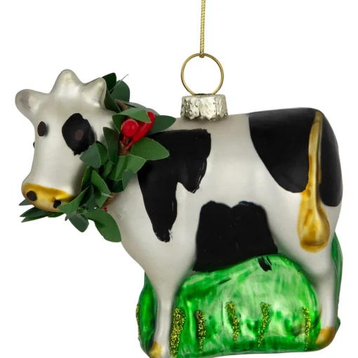 New 3" Cow with Wreath Christmas Glass Hanging Ornament Animals