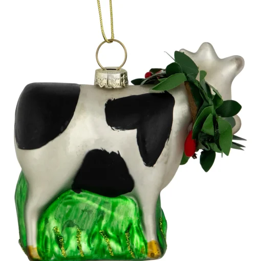 New 3" Cow with Wreath Christmas Glass Hanging Ornament Animals