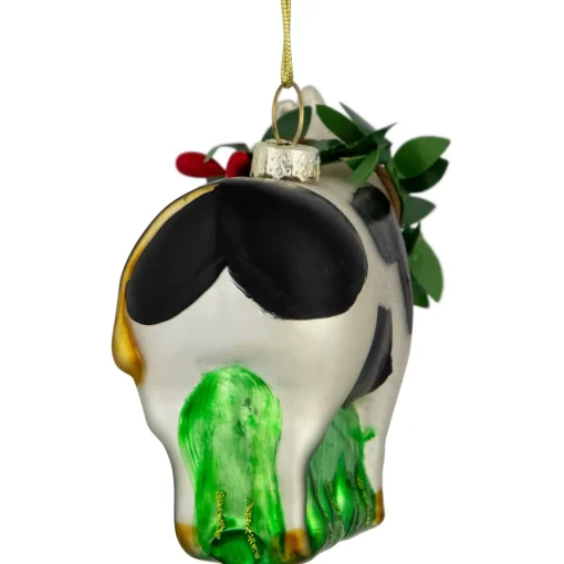 New 3" Cow with Wreath Christmas Glass Hanging Ornament Animals