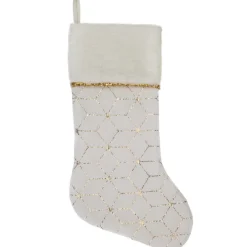 Sale 20" Cream and Gold Christmas Stocking with Faux Fur Stockings