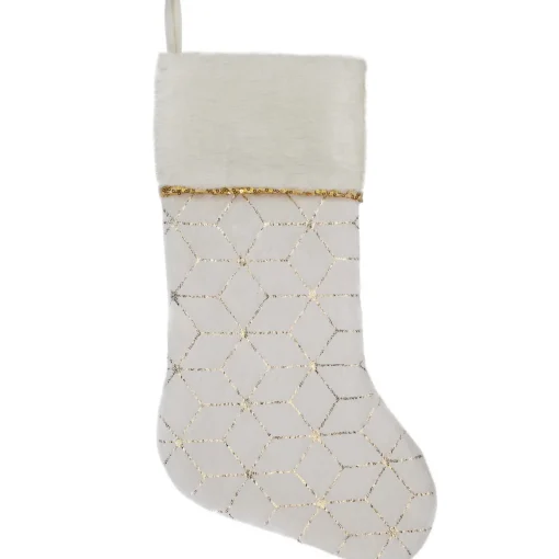 Sale 20" Cream and Gold Christmas Stocking with Faux Fur Stockings