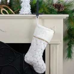Sale 20" Cream and Gold Christmas Stocking with Faux Fur Stockings