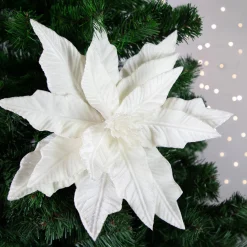 Sale 24" Cream Glittered Poinsettia Christmas Stem Spray Sprays, Picks & Branches