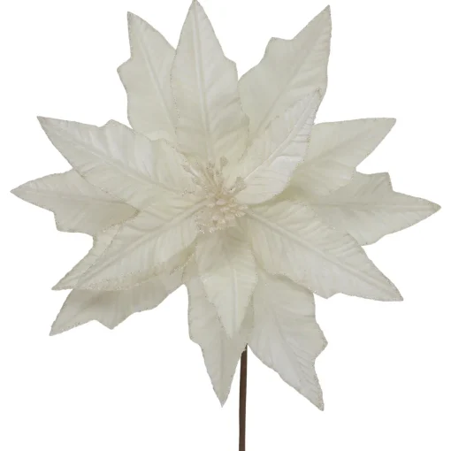 Sale 24" Cream Glittered Poinsettia Christmas Stem Spray Sprays, Picks & Branches