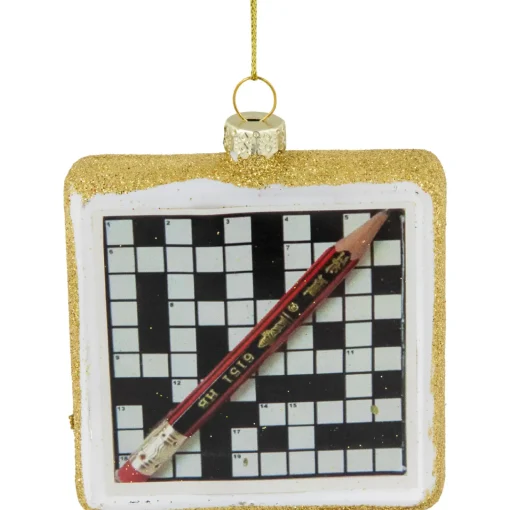 New 3.5" Crossword Puzzle with Pencil Glass Christmas Ornament Novelty