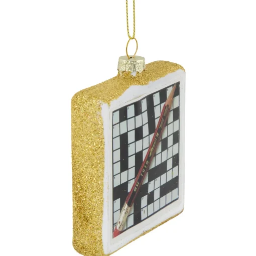 New 3.5" Crossword Puzzle with Pencil Glass Christmas Ornament Novelty