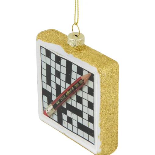 New 3.5" Crossword Puzzle with Pencil Glass Christmas Ornament Novelty