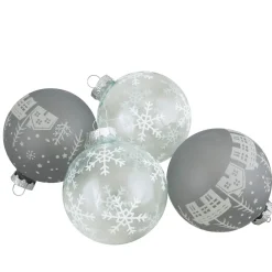 New 4 ct Gray and Clear Glass Ball Hanging Christmas Ornaments 3.25-Inch (80mm) Glass|Ball Ornaments
