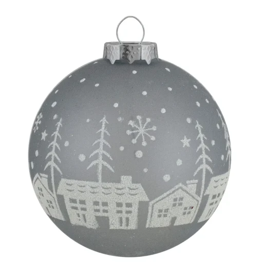 New 4 ct Gray and Clear Glass Ball Hanging Christmas Ornaments 3.25-Inch (80mm) Glass|Ball Ornaments