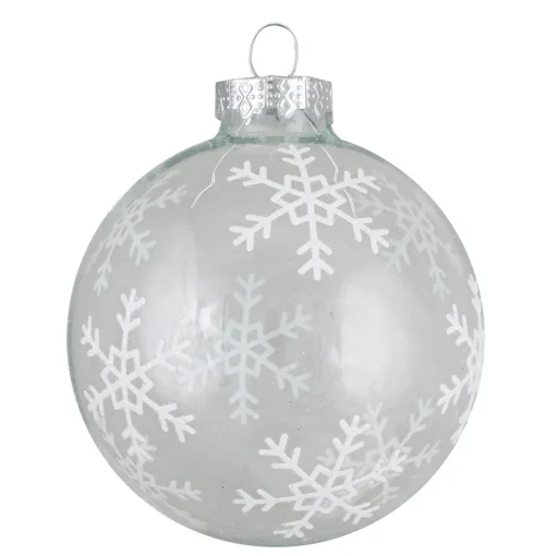 New 4 ct Gray and Clear Glass Ball Hanging Christmas Ornaments 3.25-Inch (80mm) Glass|Ball Ornaments