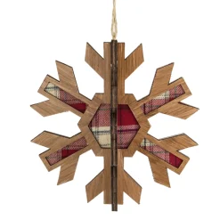 7" 3-D Faux Wood and Red Plaid Starburst Snowflake Christmas Ornament Icicles|Snowflakes
