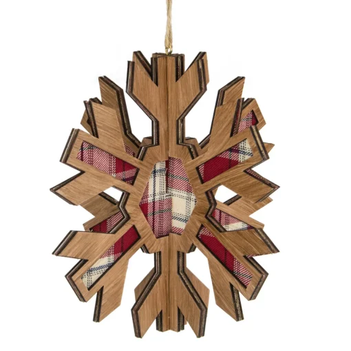 7" 3-D Faux Wood and Red Plaid Starburst Snowflake Christmas Ornament Icicles|Snowflakes
