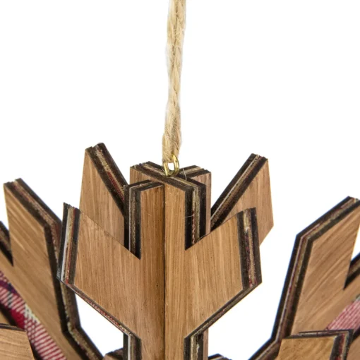 7" 3-D Faux Wood and Red Plaid Starburst Snowflake Christmas Ornament Icicles|Snowflakes