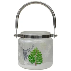 New 4" Deer, Pine and Snowflakes Hand Painted Flameless Glass Candle Lantern Flameless Candles