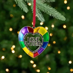 Clearance 3" Faceted Heart Love Wins Pride Christmas Ornament with European Crystals Gay Pride