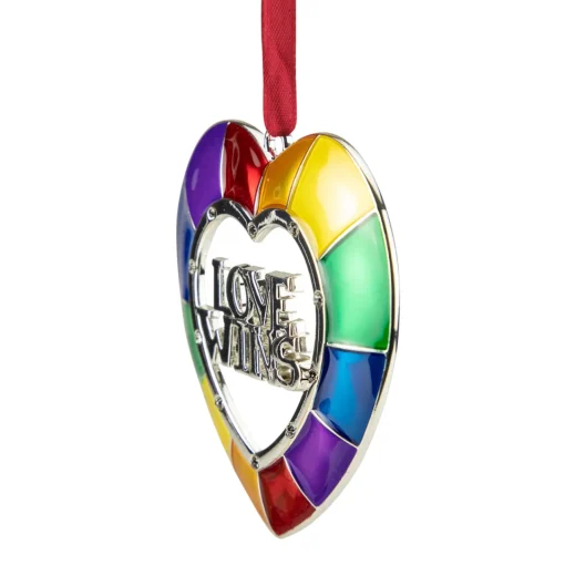 Clearance 3" Faceted Heart Love Wins Pride Christmas Ornament with European Crystals Gay Pride