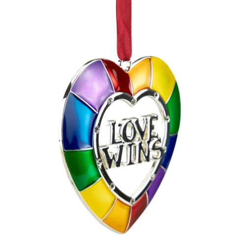 Clearance 3" Faceted Heart Love Wins Pride Christmas Ornament with European Crystals Gay Pride
