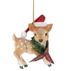 New 3" Fawn Reindeer Wearing Santa Hat and Plaid Bow Christmas Ornament Animals