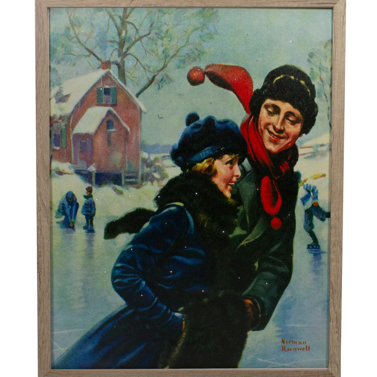 19" Fiber Optic Norman Rockwell 'Couple Ice Skating' Christmas Wall Art Door