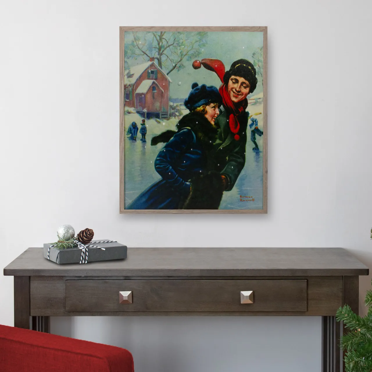 19" Fiber Optic Norman Rockwell 'Couple Ice Skating' Christmas Wall Art Door