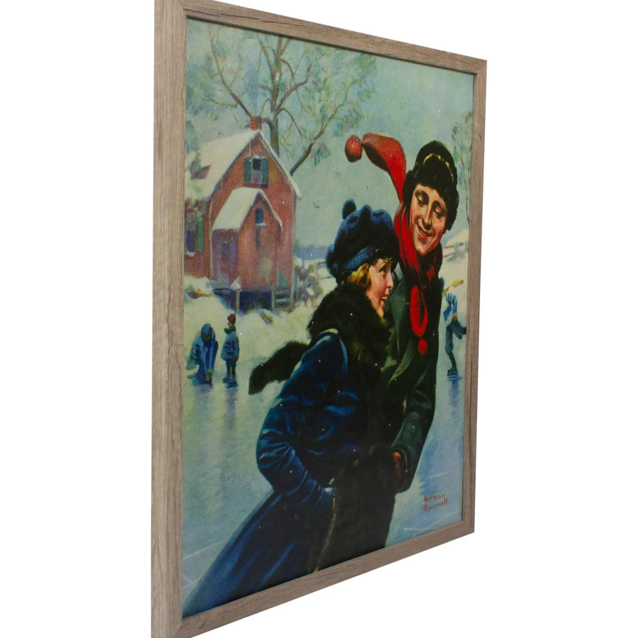 19" Fiber Optic Norman Rockwell 'Couple Ice Skating' Christmas Wall Art Door