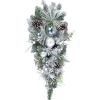 Discount 30" Flocked Pine Artificial Christmas Teardrop Swag with Iridescent Ornaments - Unlit Unlit Swags