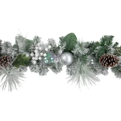 Clearance 6' Flocked Pine Artificial Christmas Garland with Iridescent Ornaments, Unlit Pre Decorated