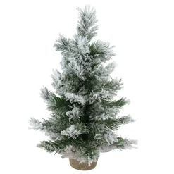 New 18" Flocked Pine Medium Artificial Christmas Tree in Burlap Base - Unlit Flocked