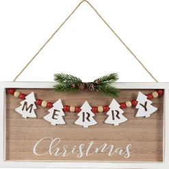 Sale 15.75" Framed Rustic "Merry Christmas" Beaded Wooden Wall Sign Wall