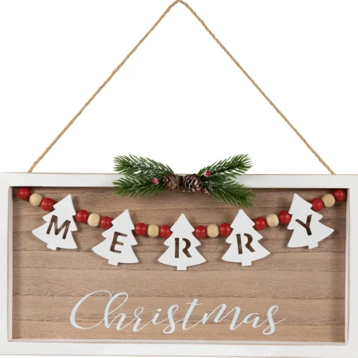 Sale 15.75" Framed Rustic "Merry Christmas" Beaded Wooden Wall Sign Wall