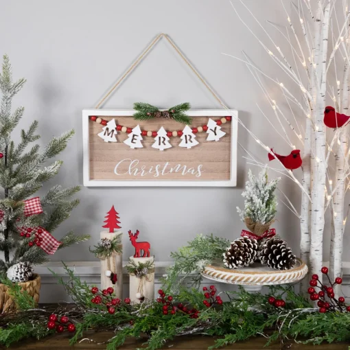 Sale 15.75" Framed Rustic "Merry Christmas" Beaded Wooden Wall Sign Wall