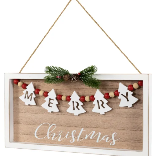 Sale 15.75" Framed Rustic "Merry Christmas" Beaded Wooden Wall Sign Wall