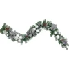 6' Frosted Pine Artificial Christmas Garland with Striped Bows and Ornaments Pre Decorated