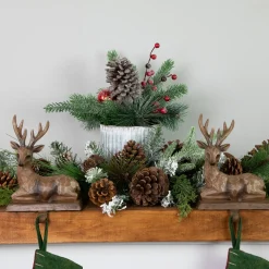 Sale 12" Frosted Pine, Berries and Pine Cones Floral Arrangement in Tin Pot Centerpieces & Arrangements