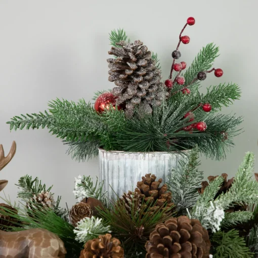 Sale 12" Frosted Pine, Berries and Pine Cones Floral Arrangement in Tin Pot Centerpieces & Arrangements