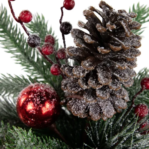 Sale 12" Frosted Pine, Berries and Pine Cones Floral Arrangement in Tin Pot Centerpieces & Arrangements