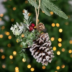 Best 13" Frosted Pine Cone with Mixed Foliage Christmas Ornament Novelty