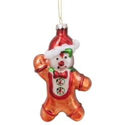 Hot 5" Gingerbread Man with Santa Hat Hanging Glass Christmas Ornament Gingerbread