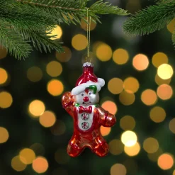 Hot 5" Gingerbread Man with Santa Hat Hanging Glass Christmas Ornament Gingerbread