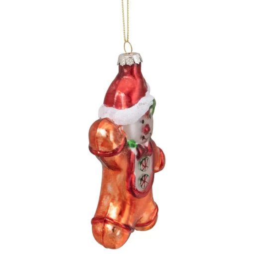 Hot 5" Gingerbread Man with Santa Hat Hanging Glass Christmas Ornament Gingerbread