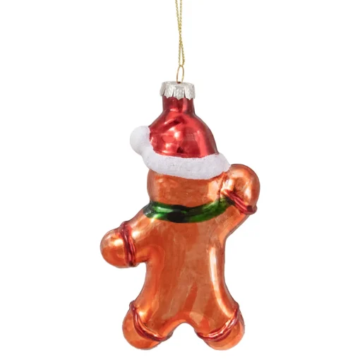 Hot 5" Gingerbread Man with Santa Hat Hanging Glass Christmas Ornament Gingerbread
