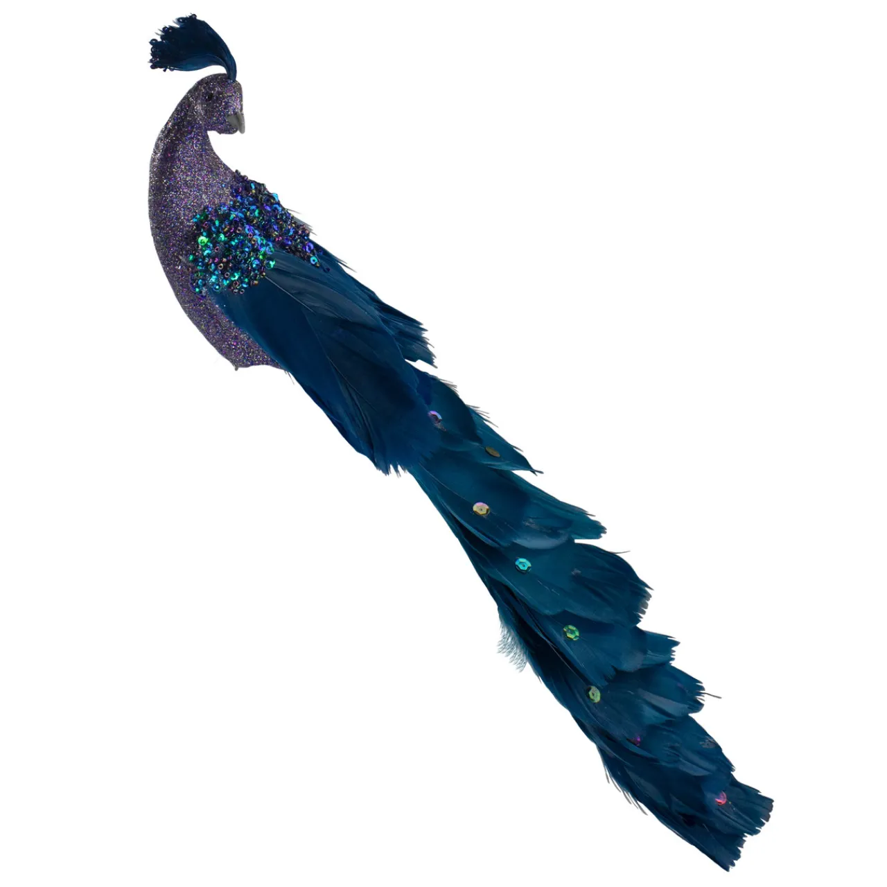 14.75" Glittered Blue and Green Peacock Christmas Clip-On Christmas Ornament Animals