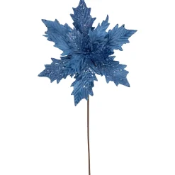Outlet 24" Glittered Blue Poinsettia Christmas Stem Spray Sprays, Picks & Branches