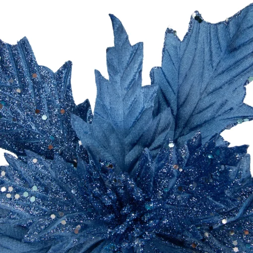 Outlet 24" Glittered Blue Poinsettia Christmas Stem Spray Sprays, Picks & Branches