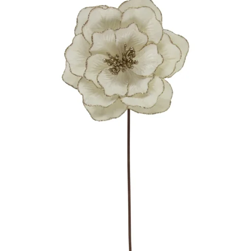 24" Glittered Cream Magnolia Christmas Stem Spray Sprays, Picks & Branches