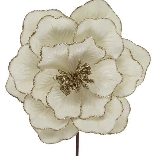 24" Glittered Cream Magnolia Christmas Stem Spray Sprays, Picks & Branches