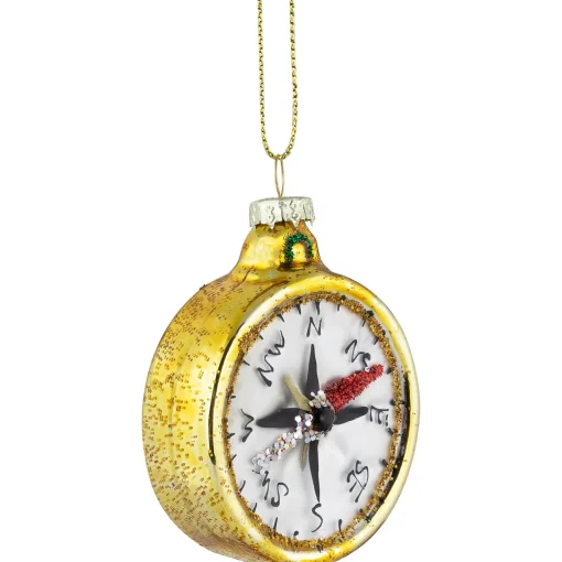 Sale 2.5" Glittered Gold Compass Glass Christmas Ornament Travel & Destinations