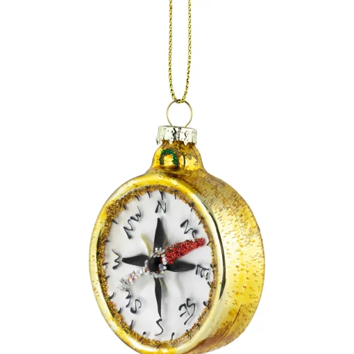 Sale 2.5" Glittered Gold Compass Glass Christmas Ornament Travel & Destinations
