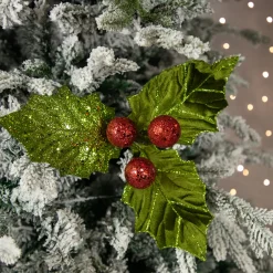 Best 19" Glittered Holly with Berry Christmas Stem Spray Sprays, Picks & Branches