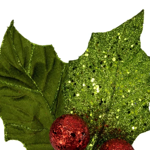 Best 19" Glittered Holly with Berry Christmas Stem Spray Sprays, Picks & Branches